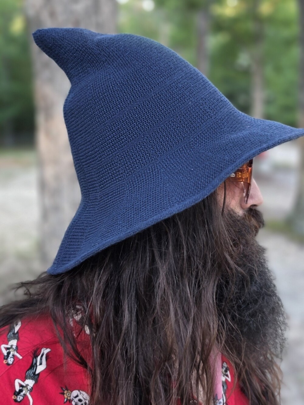 Wizard Hat, Slouchy Pointed Cap, Navy Blue Ren Faire Costume, Mystical Wear